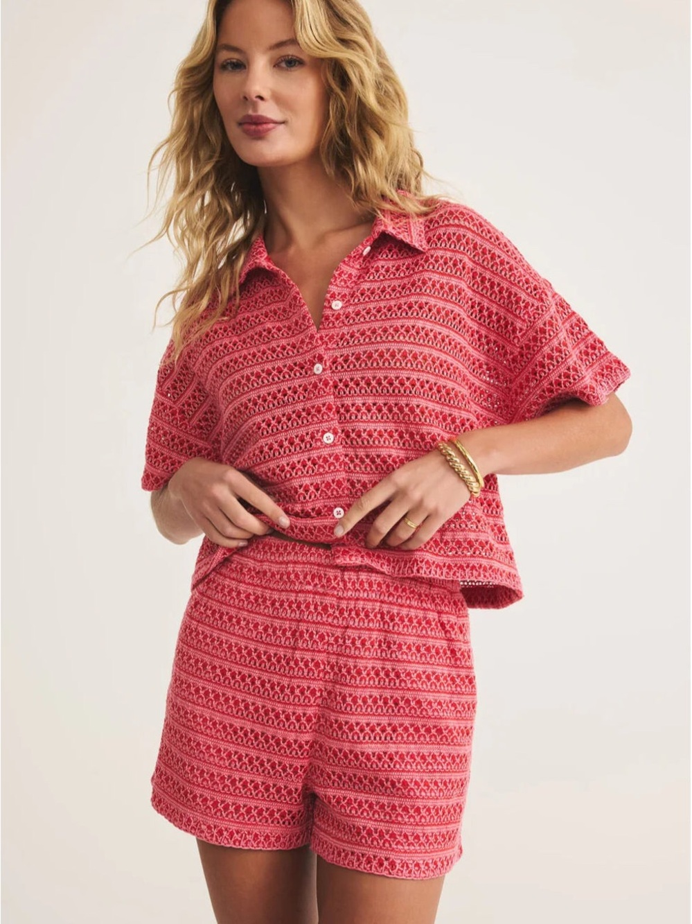 Z Supply Monaco Crochet Knit Button-Front Top